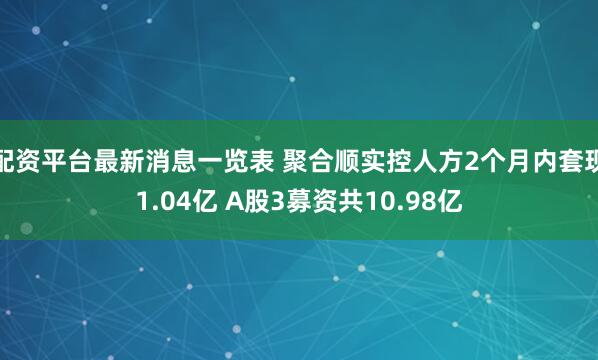配资平台最新消息一览表 聚合顺实控人方2个月内套现1.04亿 A股3募资共10.98亿